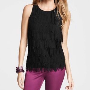 Ann Taylor Black Fringe Tank Top